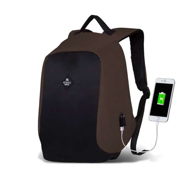 My Valice Smart Bag Secret Usb Charging Input Smart Backpack Brown (Mv2716)