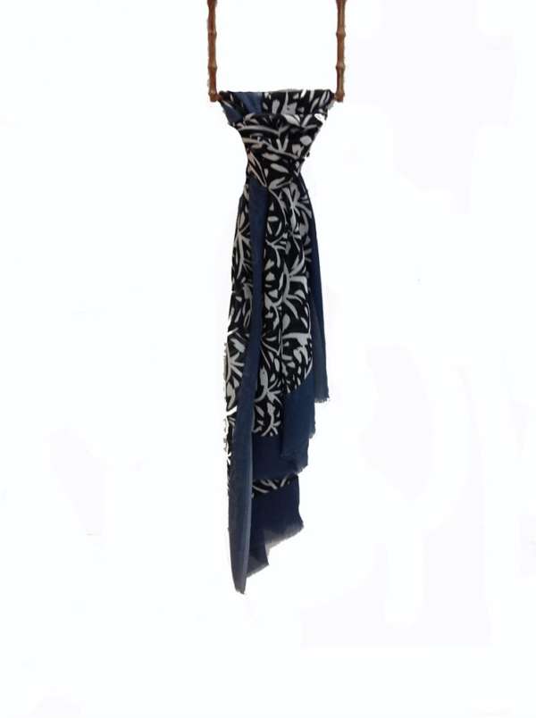 Dal Pattern Cotton Shawl Black-Indigo